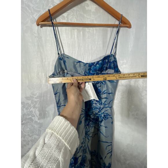 Marisa Baratelli Dress 6 Blue Gray Floral Beaded 100% Thai Silk NEW Formal - Picture 9 of 13